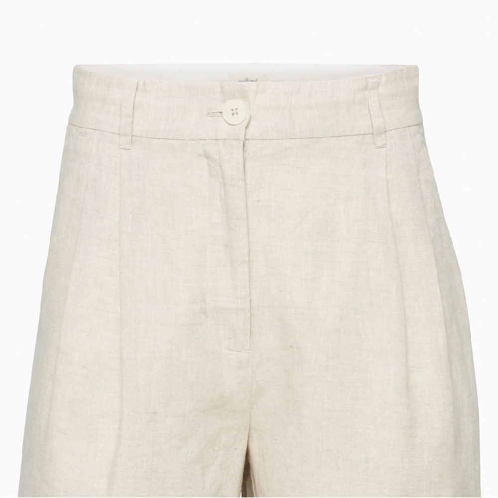 Wilfred Chariot Linen Tan High Waist Pleated Shorts